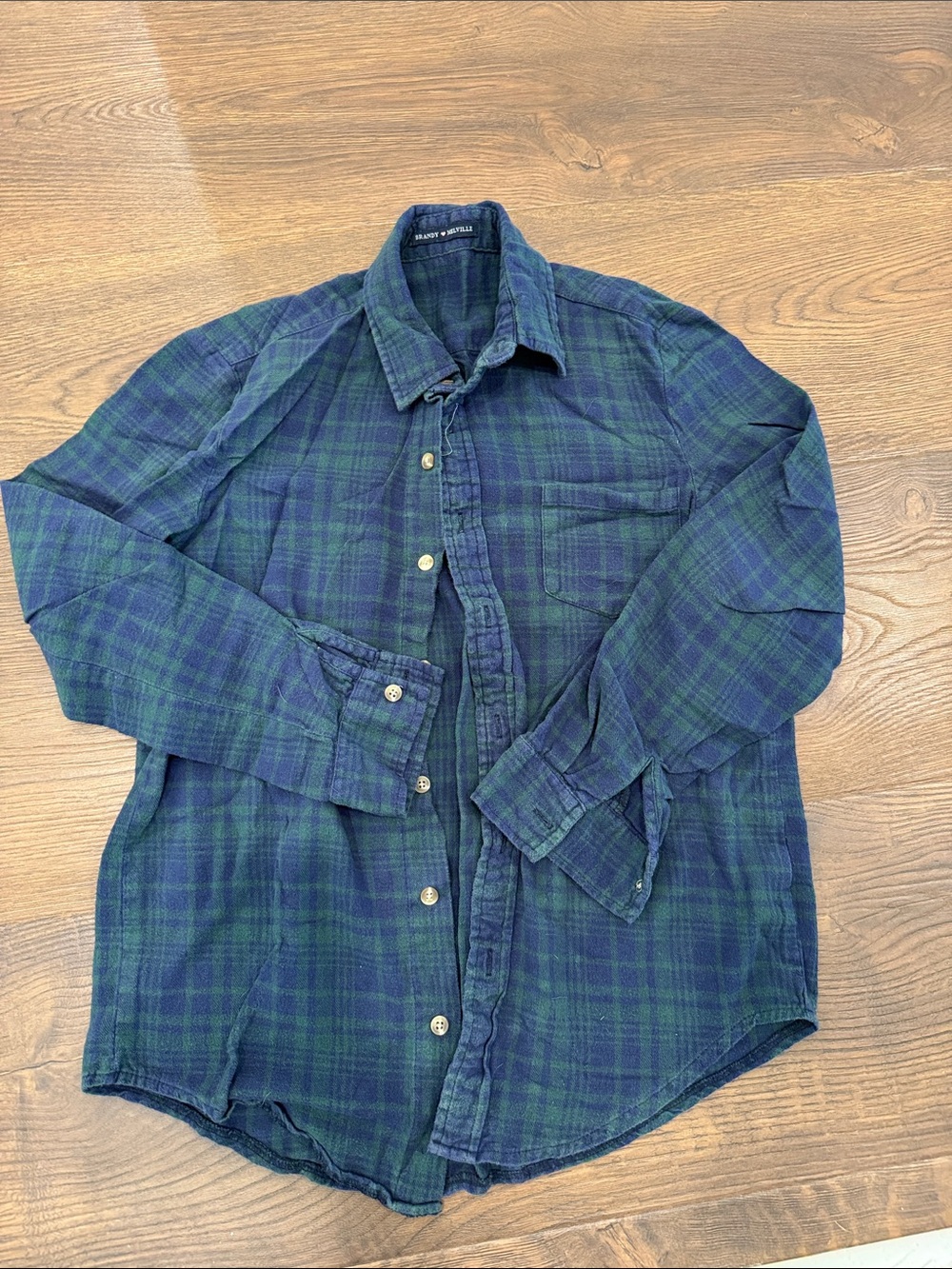 Brandy Melville Blue and Green Plaid Button-Down Shirt